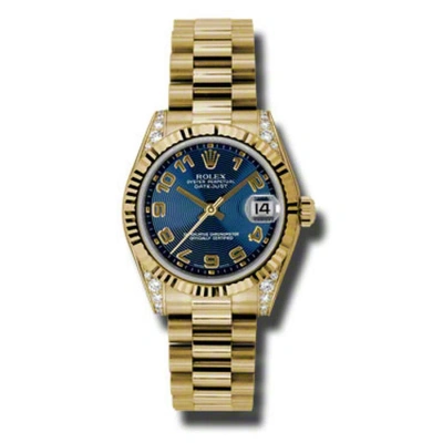 Rolex Datejust Lady 31 Blue Concentric Circle Dial 18k Yellow Gold President Automatic Ladies Watch