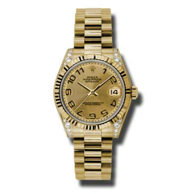 Rolex Datejust Lady 31 Champagne Concentric Circle Dial 18k Yellow Gold President Automatic Ladies W