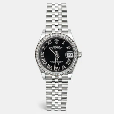 Pre-owned Rolex Datejust M278384rbr-0002 Black Dial 18k White Gold Oystersteel Diamond Women's Wristwatch 31 Mm In Silver