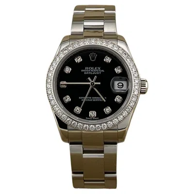 Pre-owned Rolex Datejust Midsize 178384 31mm Black Diamond Dial Diamond Bezel Steel Box