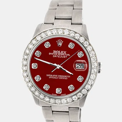 Pre-owned Rolex Datejust Midsize 31mm 1.52ct Bezel Imperial Red Diamond Dial Steel Oyster Wristwatch