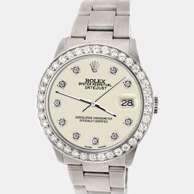 Pre-owned Rolex Datejust Midsize 31mm 1.52ct Bezel Linen White Diamond Dial Steel Oyster Wristwatch