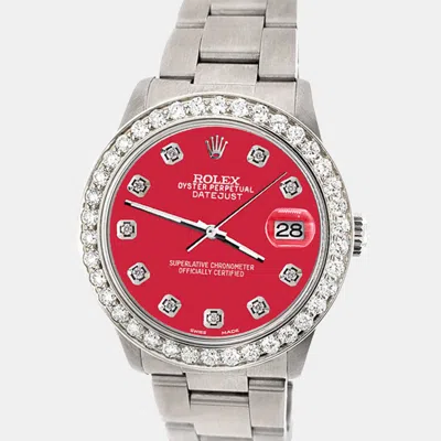Pre-owned Rolex Datejust Midsize 31mm 1.52ct Bezel Scarlet Red Diamond Dial Steel Oyster Wristwatch