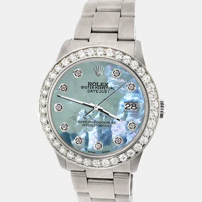 Pre-owned Rolex Datejust Midsize 31mm 1.52ct Bezel Tahitian Blue Diamond Dial Steel Oyster Wristwatch