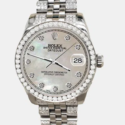 Pre-owned Rolex Datejust Midsize 31mm 3.30ct Diamond Bezel Bracelet Champagne Mop Diamond Dial Steel Wristwatch 1782 In Silver