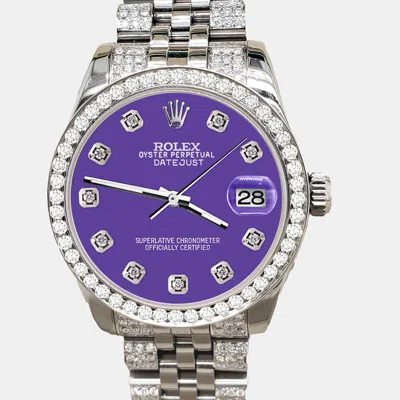 Pre-owned Rolex Datejust Midsize 31mm 3.30ct Diamond Bezel Bracelet Pastel Purple Diamond Dial Steel Wristwatch 1782