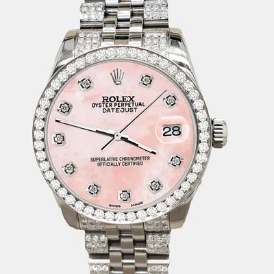 Pre-owned Rolex Datejust Midsize 31mm 3.30ct Diamond Bezel Bracelet Royal Pink Mop Diamond Dial Steel Wristwatch 178