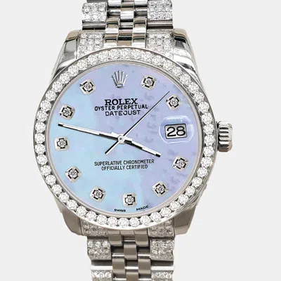 Pre-owned Rolex Datejust Midsize 31mm 3.30ct Diamond Bezel Bracelet Sky Blue Mop Diamond Dial Steel Wristwatch 17824