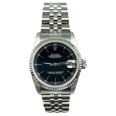Pre-owned Rolex Datejust Midsize 31mm 68274 Black Dial Steel 18k White Gold Box Paper