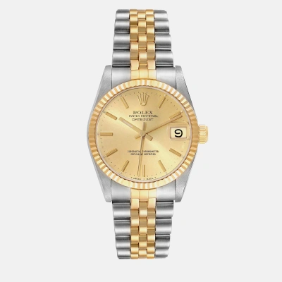 Pre-owned Rolex Datejust Midsize Champagne Dial Steel Yellow Gold Ladies Watch 68273