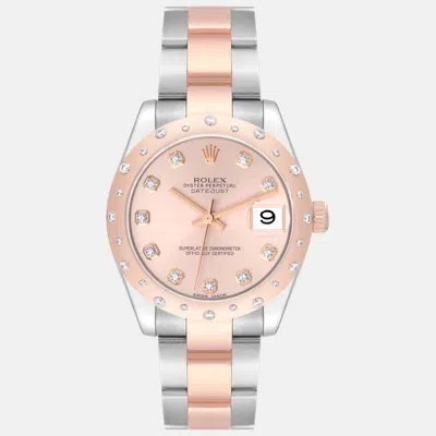 Pre-owned Rolex Datejust Midsize Steel Rose Gold Diamond Ladies Watch 31 Mm In Pink