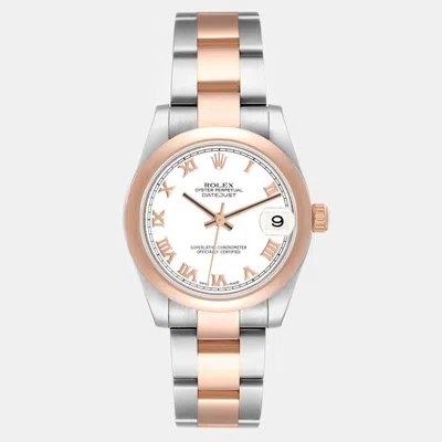 Pre-owned Rolex Datejust Midsize Steel Rose Gold White Dial Ladies Watch 31 Mm