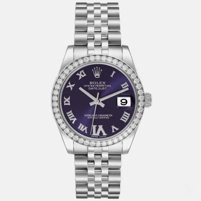 Pre-owned Rolex Datejust Midsize Steel White Gold Purple Dial Diamond Ladies Watch 31 Mm