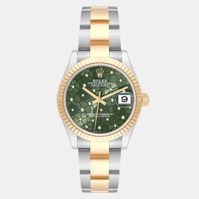 Pre-owned Rolex Datejust Midsize Steel Yellow Gold Diamond Dial Ladies Watch 31 Mm In Green