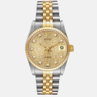 Pre-owned Rolex Datejust Midsize Steel Yellow Gold Diamond Dial Ladies Watch 68273 31 Mm