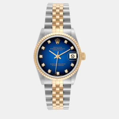 Pre-owned Rolex Datejust Midsize Steel Yellow Gold Vignette Diamond Dial Ladies Watch 31 Mm In Blue