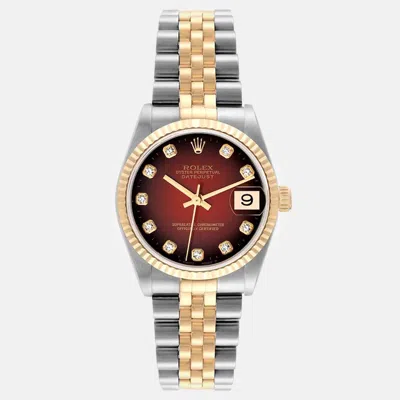 Pre-owned Rolex Datejust Midsize Steel Yellow Gold Vignette Diamond Women Watch 31 Mm In Red