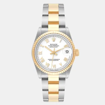 Pre-owned Rolex Datejust Midsize White Roman Dial Steel Yellow Gold Ladies Watch 31 Mm