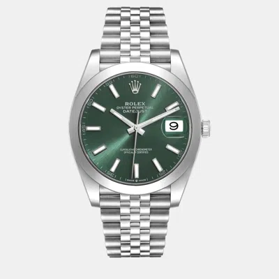 Pre-owned Rolex Datejust Mint Green Dial Steel Men's Watch 41 Mm