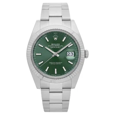 Pre-owned Rolex Datejust Mint Green New Release Steel White Gold Automatic Watch 126334