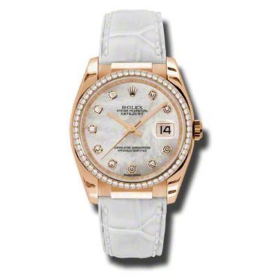 Rolex Datejust Mother Of Pearl Automatic White Leather Strap Ladies Watch 116185mdl In Gold