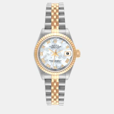 Pre-owned Rolex Datejust Mother Of Pearl Dial Steel Yellow Gold Ladies Watch 26 Mm In Blue