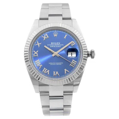 Pre-owned Rolex Datejust Oyster Band Steel 18k Gold Bezel Blue Dial Men Watch 126334