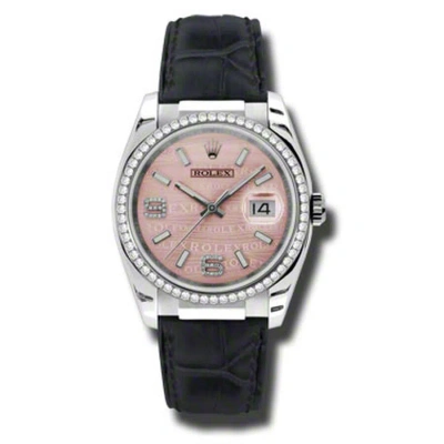 Rolex Datejust Pink Wave Dial Diamond Automatic Ladies Watch 116189pwdal In Metallic