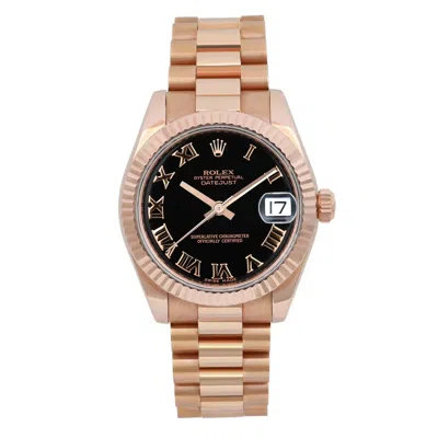 Pre-owned Rolex Datejust President 31 18k Rose Gold Black Roman Dial Ladies Watch 178275 In Red
