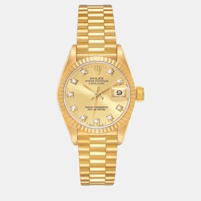 Pre-owned Rolex Datejust President Champagne Diamond Dial Yellow Gold Ladies Watch 26mm