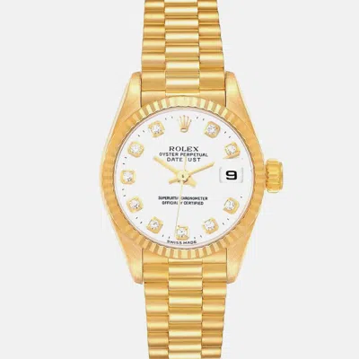 Pre-owned Rolex Datejust President Diamond Dial Yellow Gold Ladies Watch 69178 In White