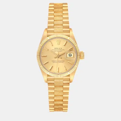 Pre-owned Rolex Datejust President Yellow Gold Bark Finish Ladies Watch 26 Mm