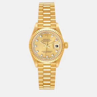 Pre-owned Rolex Datejust President Yellow Gold Diamond Ladies Watch 26 Mm