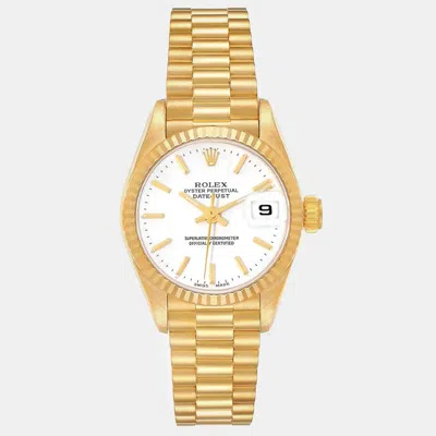 Pre-owned Rolex Datejust President Yellow Gold White Dial Ladies Watch 26 Mm