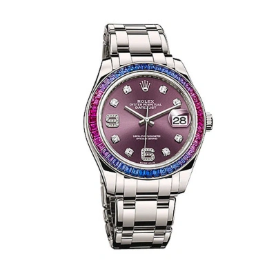 Rolex Datejust Red "grape" Diamond Dial 18k White Gold Automatic Men's Watch 86349pudpm In Pink