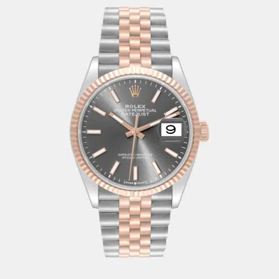 Pre-owned Rolex Datejust Rhodium Dial Steel Rose Gold Men's Watch 36 Mm In Grey