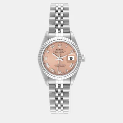 Pre-owned Rolex Datejust Salmon Dial Steel White Gold Ladies Watch 26 Mm In Pink
