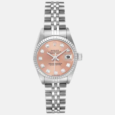 Pre-owned Rolex Datejust Salmon Diamond Dial White Gold Steel Ladies Watch 26 Mm In Pink
