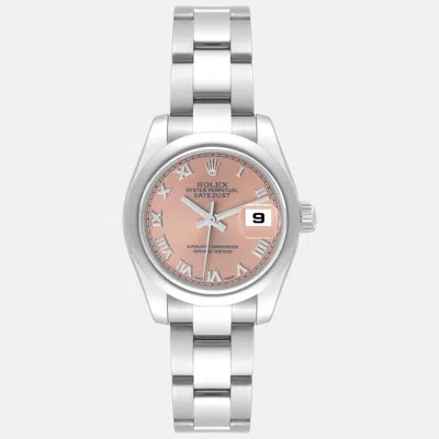 Pre-owned Rolex Datejust Salmon Roman Dial Steel Ladies Watch 26 Mm In Pink
