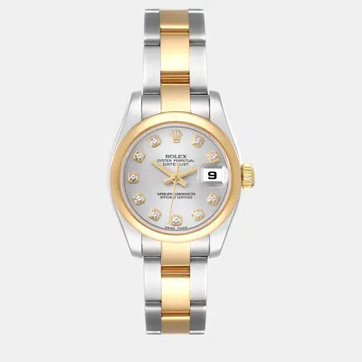 Pre-owned Rolex Datejust Silver Diamond Dial Steel Yellow Gold Ladies Watch 26 Mm