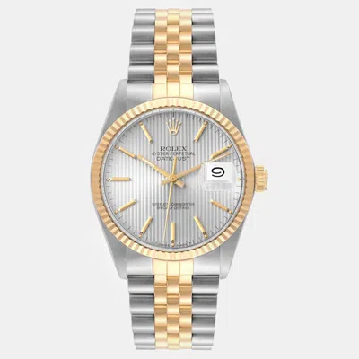 Pre-owned Rolex Datejust Silver Tapestry Dial Steel Yellow Gold Vintage Men's Watch 36 Mm