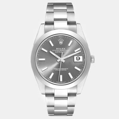 Pre-owned Rolex Datejust Slate Dial Smooth Bezel Steel Men's Watch 41 Mm In Grey