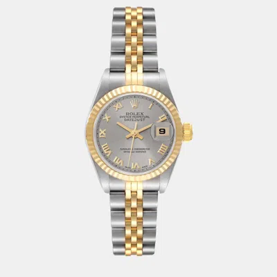 Pre-owned Rolex Datejust Slate Dial Steel Yellow Gold Ladies Watch 26 Mm In Grey