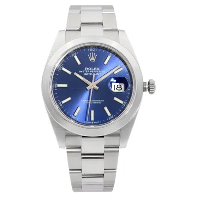 Pre-owned Rolex Datejust Stainless Steel Blue Stick Dial Automatic Mens Watch 126300