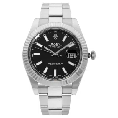 Pre-owned Rolex Datejust Steel 18k White Gold Steel Black Dial Automatic Men Watch 116334