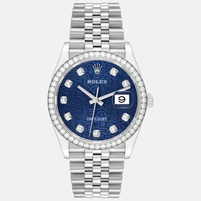 Pre-owned Rolex Datejust Steel Blue Diamond Dial Bezel Men's Watch 36.0 Mm