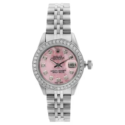 Pre-owned Rolex Datejust Steel Custom Diamond Pink Mop Dial Ladies Automatic Watch 69174