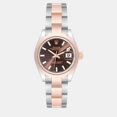 Pre-owned Rolex Datejust Steel Rose Gold Brown Dial Ladies Watch 28 Mm