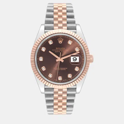 Pre-owned Rolex Datejust Steel Rose Gold Chocolate Dial Men's Watch 41 Mm In Brown