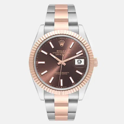 Pre-owned Rolex Datejust Steel Rose Gold Chocolate Dial Men's Watch 41 Mm In Brown